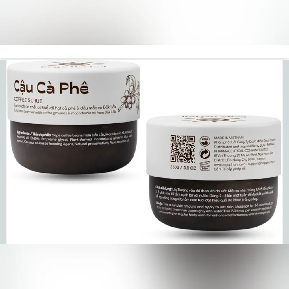 Cầu Cà Phê Coffee Scrub By Dego Herbal - Rich Brown White Sealed NWT 8.8oz